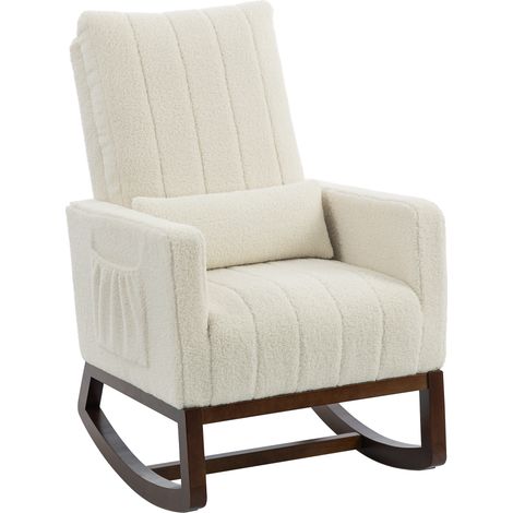 Fauteuil à bascule - HOMCOM - coussin lombaire, dossier haut, poches latérales - flanelle neige - 67 x 97 x 110 cm - crème