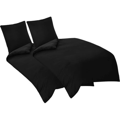 Bettwäsche-Set 135x200 cm 4-teilig Mikrofaser Schwarz mit Reißverschluss ÖKO-TEX (1/5)