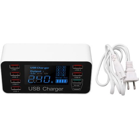 [JAMAIS UTILISÉ]Station de charge USB 40 W, 8 ports (6 USB, 1 QC3.0, 1 PD), chargeur USB intelligent avec affichage LED, prise US 100-240 V (1/5)