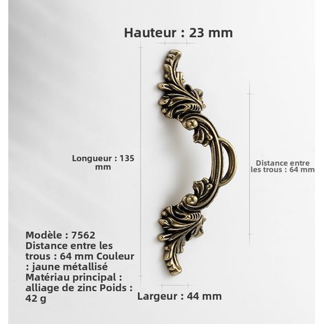 Europäischer Retro-Stil Schranktürgriff aus Zinklegierung, Hängering mit gravierten Mustern, Möbel- und Schubladenbeschläge in antiker Gold- und Silberfarbe, Lochabstand 64 mm, 10er Pack-lsw
