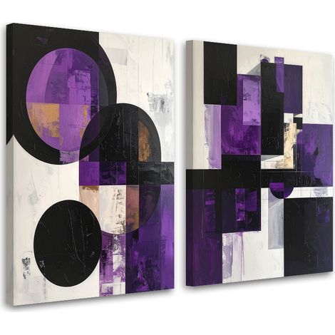 Set de tableaux sur toile  Abstraction géométrique violet 2 x 30x45 (1/4)
