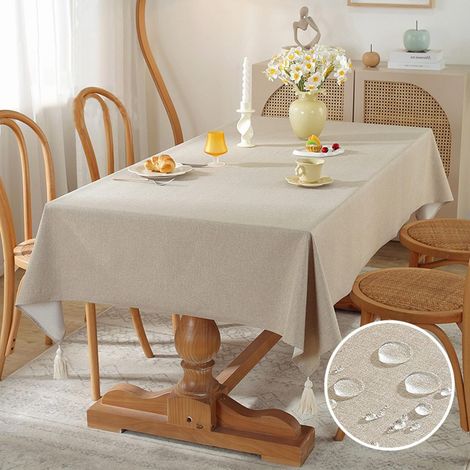 Nappe unie en coton et lin, imperméable et infroissable, idéale pour les restaurants et les réceptions de mariage. Dimensions : 140 x 200 cm. (1/5)