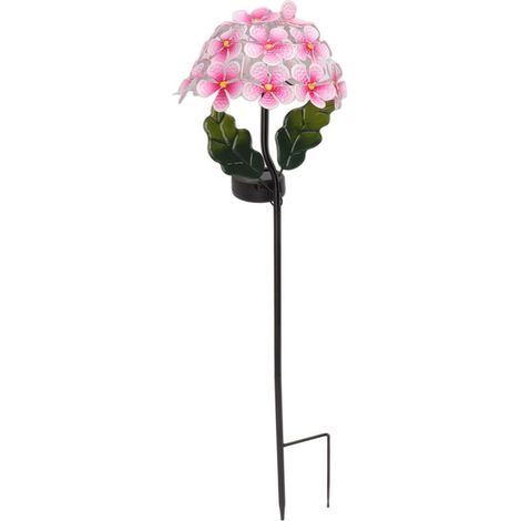 Lampe Solaire Extérieur Hortensia Rose Déco Jardin LED étanche IP65 Batterie Intégrée Piquet Sol Sans Fil Design Réaliste (1/5)