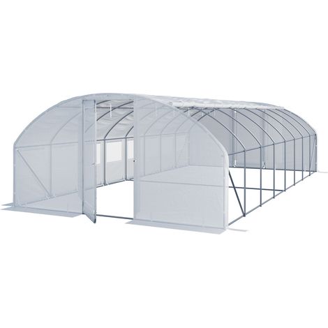Serra Tunnel TOOLPORT con porta a battente, 4x8m telo in PE 180g/m² bianco trasparente