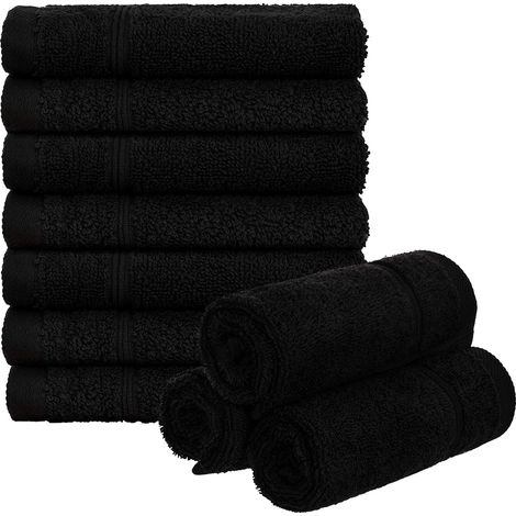 Lot de 10 Serviettes de Toilette 30 x 30 cm Lavettes en Éponge Serviette pour Invité avec Boucles de Suspension Coton 470 g/m² Salle de Bain Ménage - Noir (1/5)
