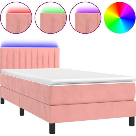 Cadre de lit rose à lattes, matelas et lampe LED inclus, 80 x 200 cm (1/5)