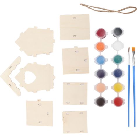 Kit de nichoir en bois à peindre soi-même, idéal pour les enfants. Décoration et sculpture de cœur incluses. 12 pigments de couleur. (1/5)