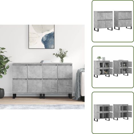 Sideboards 2 Stk. Betongrau Holzwerkstoff - Sideboard - Wohnzimmermöbel - Holzmöbel - Grau - Betongrau (1/5)