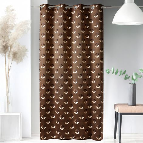 Rideau tamisant en jacquard à motifs de rosaces Marron chocolat 140x260 cm