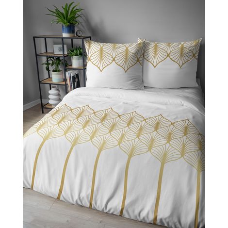 Ropa de cama de satén de 160x200 cm, Detexpol blanco oro con estampado art déco. (1/5)