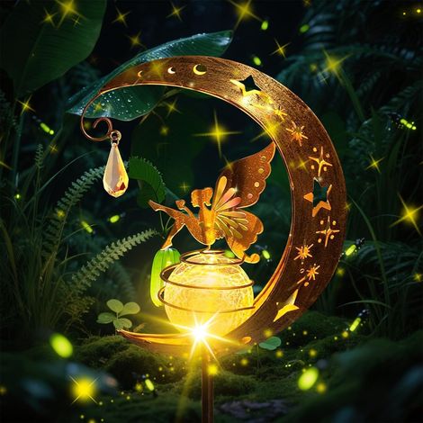 Solaires de Jardin, Lampe Solaire Lune avec Boule en Verre Fissuré Étanche, Lumiere Solaire Exterieur Decorative pour Chemin de Pelouse, Patio, Balcon, Cour (B) (1/5)