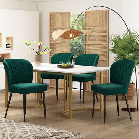 Conjunto de mesa de comedor 140x80x75 cm MDF blanco y verde, 4 sillas, MEUBLIV (1/5)