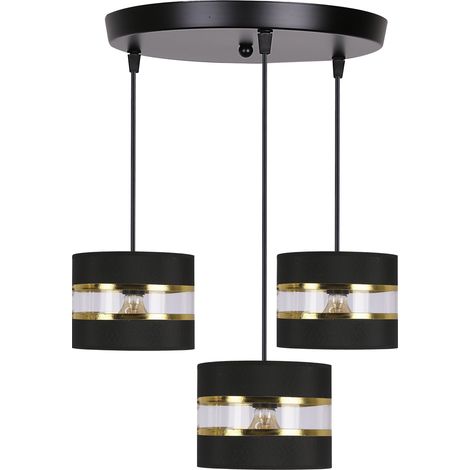 Suspension noire ronde 3xE27 détail or Candellux Pandy (1/2)