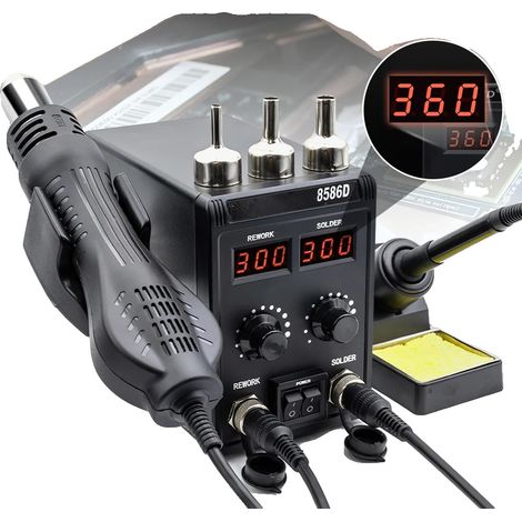 Tavolo di saldatura rimovibile, intervallo di controllo della temperatura 100-480℃, potenza 750W, tensione di ingresso 220V/50Hz, flusso d'aria 120L/min, dimensioni 27cm x 16cm x 16cm (1/5)