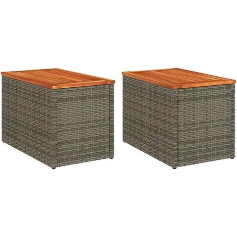 Ensemble de deux tables d'appoint de jardin, rotin gris et bois massif (1/5)