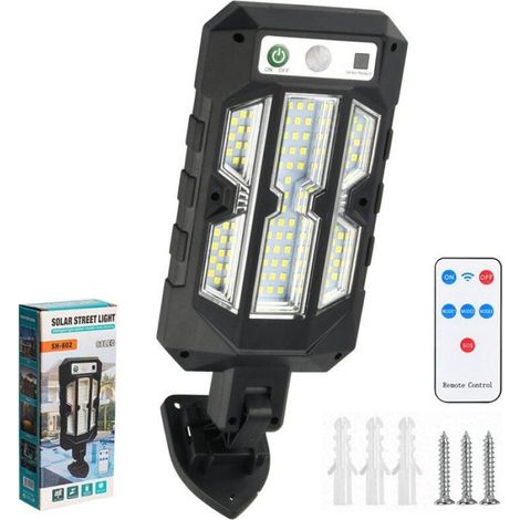 Lampe solaire d'extérieur avec détecteur de présence et télécommande - 3 modes d'éclairage - 68 LED, noire (1/5)