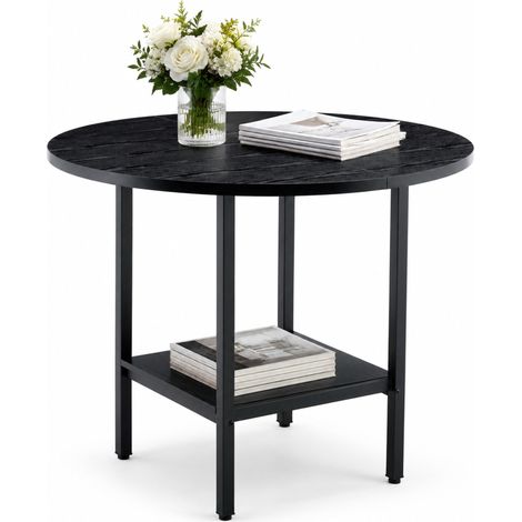 ELVMI Mesa de Comedor Redonda para 4 a 6 Personas con Estante de Almacenamiento de MDF y Metal Negro (1/5)