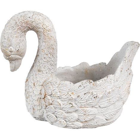 Cache-pot Décoratif en Forme de Cygne en Pierre Style Brocante Blanc 19 x 11 x 15 cm - PANGIVO (1/4)