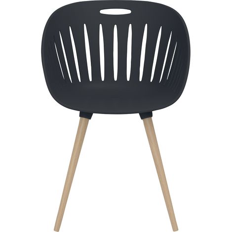 Chaise d'extérieur grise avec pieds en bois, teintée en hêtre-chêne