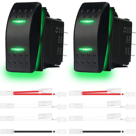 2pcs commutateur basculeur momentané basculeur (ON) -Off- (ON) 3 position imperméable DC 12V / 20A 24V / 10A 7Pin DPDT LED lumière, pour bateau marin camion voiture caravane RV SUV ATV UTV, vert