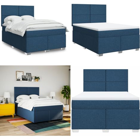 vidaXL Sommier à lattes de lit avec matelas Bleu 160x200 cm Tissu (1/5)