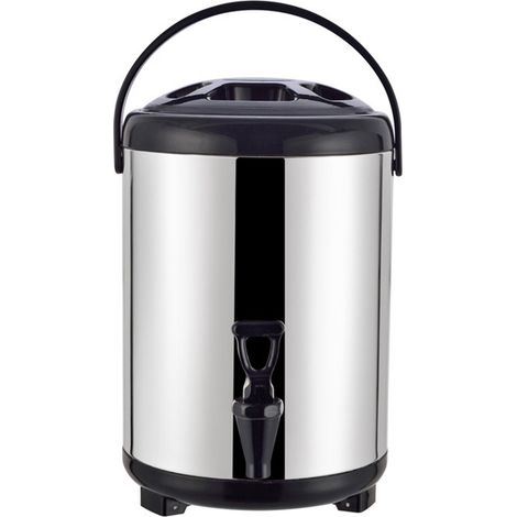 Seau distributeur de boissons chaudes et froides isolé en acier inoxydable avec robinet pour thé au lait couleur 8L (couvercle noir)