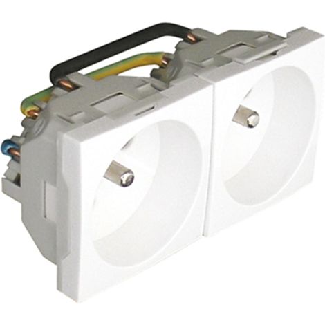 Prise double de courant avec protection 4 modules blanc pour goulottes