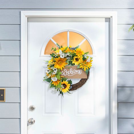 Artificial Sunflower Wreath Round Hanging Decoration (1/5)