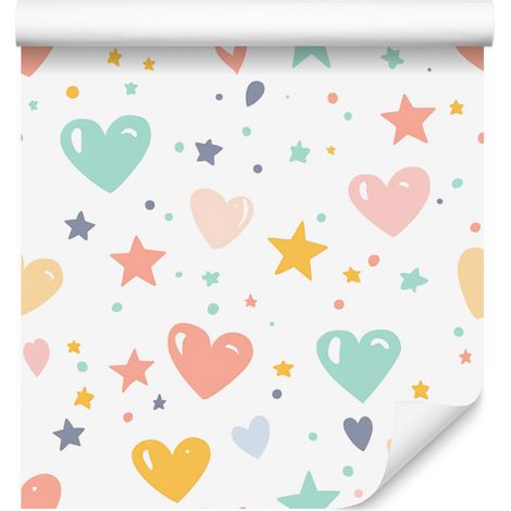 Papier peint Love blanc, corail, crème et menthe 50x1000 cm (1/5)