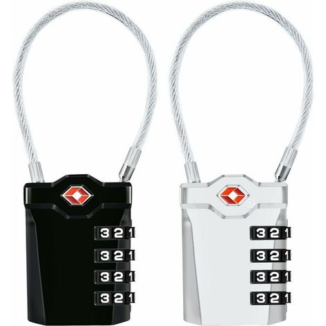 TSA-Gepäckschloss, 2er-Pack, 4-stelliges Zahlenschloss für Koffer und Tasche (Schwarz + Silber)