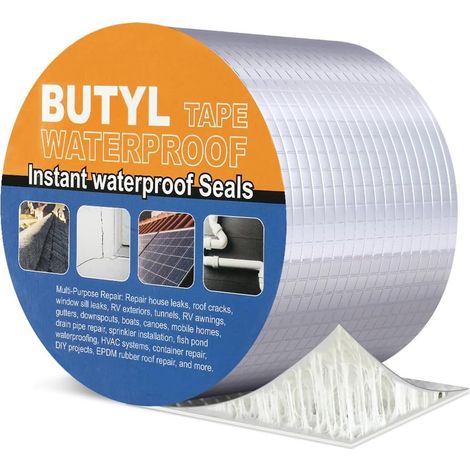 Butyl Waterproof Tape 100 mm x 5 m, Butyl Sealing Tape  Aluminium Butyl Sealing Tape, Aluminium Foil Butyl Tape, for Motorhome, Roofing, Boat Repair Leaks (1/5)