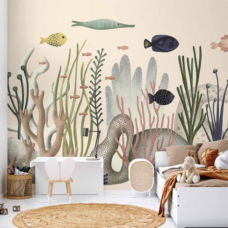 Papier peint photo - Monde sous-marin - Poissons et coraux aux couleurs pastel (1/5)