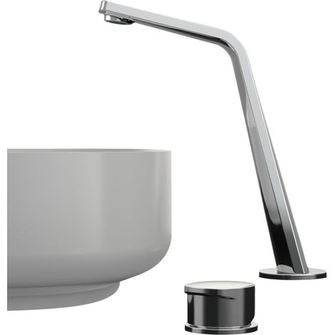 BERNSTEIN - Grifo de latón de diseño moderno / caño de lavabo, 2 agujeros - H. 18,5cm - XELO-Flex 260 - Cromo Cromo (1/5)