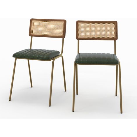 Set de 2 sillas en enea y cuero verde - Arsène