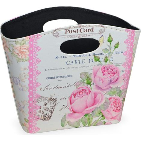 Borsetta Contenitore Flowers con manici fantasia rosa cm 28,5 x 11 x h 23,5