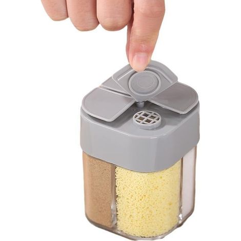 Pot à épices, sel et poivre 4 en 1, pot à assaisonnement noir, accessoire de cuisine pour barbecue. (1/5)