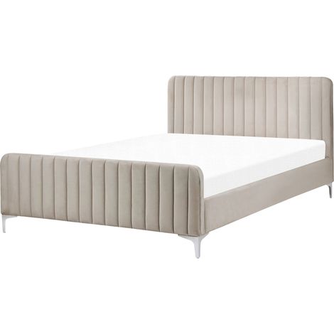 Letto matrimoniale in velluto UE con testiera imbottita 140 x 200 cm Gambe in metallo Base a doghe Grigio tortora Lunan