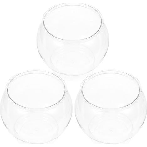 Set of 3 Unbreakable Clear PET Plastic Fish Bowls for Small Aquarium, Round Betta Fish, Office Decoration (1/5)