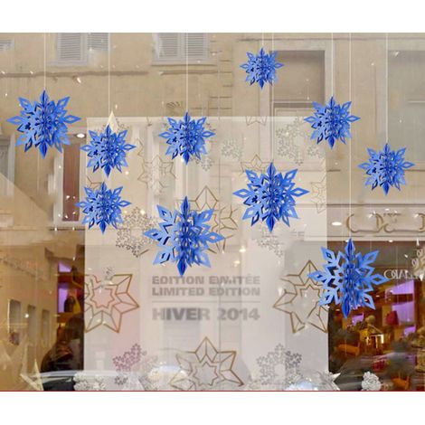 Guirlande De Flocons De Neige 3D - Décor Festif Hivernal Pour Intérieur - Papier Perlé Blanc Brillant - 6 Pièces