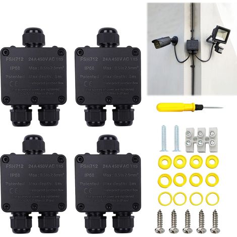 Boite de Derivation Etanche IP68: Boîte de Jonction à 3 Voies pour Gamme de Fils 5 mm - 15 mm, 4 Pièces (1/5)