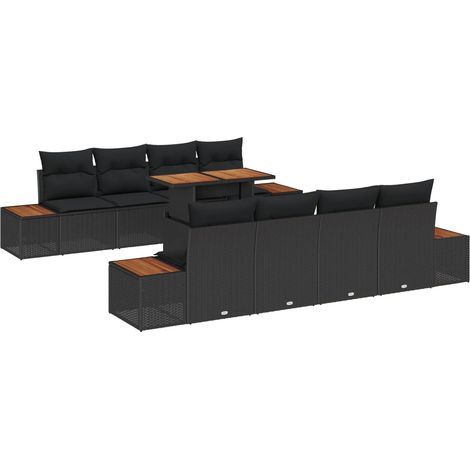 Garten Essgruppe mit Kissen 9 pcs Schwarz und Braun
