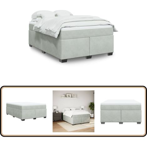 Boxspringbett mit Matratze Hellgrau 160x200 cm Samt - Samtbett - Boxspringbett - Doppelbett - Schlafzimmermöbel - Bettgestell