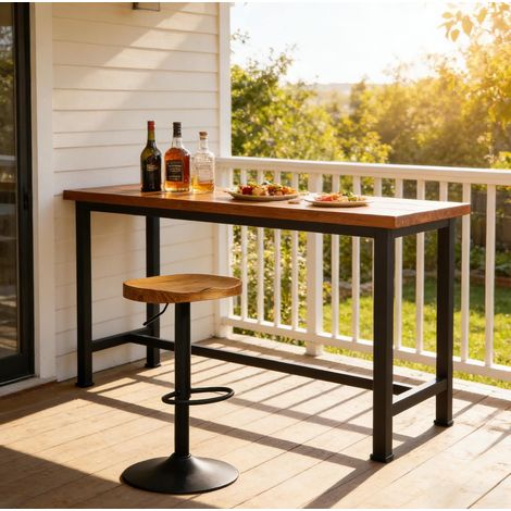 Taburete alto giratorio regulable madera metal OKMYHOME (1/5)