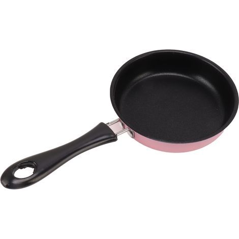 Mini poêle à frire en acier inoxydable antiadhésive. compatible induction. ronde. idéale pour le petit-déjeuner. avec long manche. 12 cm. rose. (1/5)