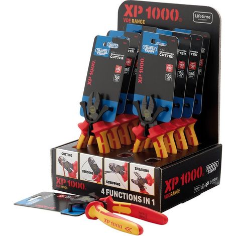 Draper 13614 XP1000 Counter Top Display of VDE 160mm 4-in-1 Combination Cutters (10 Piece)