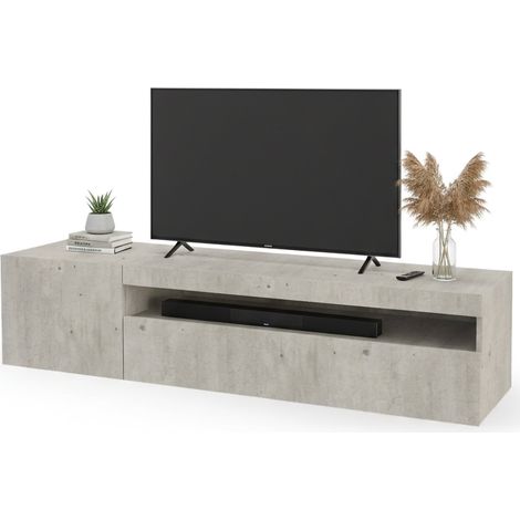 Dmora - Mobile porta TV Ardy, Credenza bassa da soggiorno a 2 ante, Base porta televisione, 100% Made in Italy, cm 150x40h37, Cemento, con luce LED