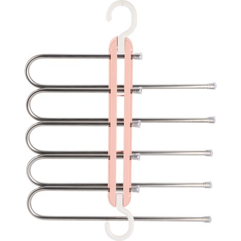 Cintre à pantalons pliable Inox Porte-jupes multifonction 5 niveaux antidérapant gain de place dressing (1/4)