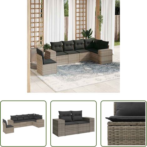 vidaXL Canapé en résine - Salon de jardin 6 pcs avec coussins gris clair résine tressée (1/5)