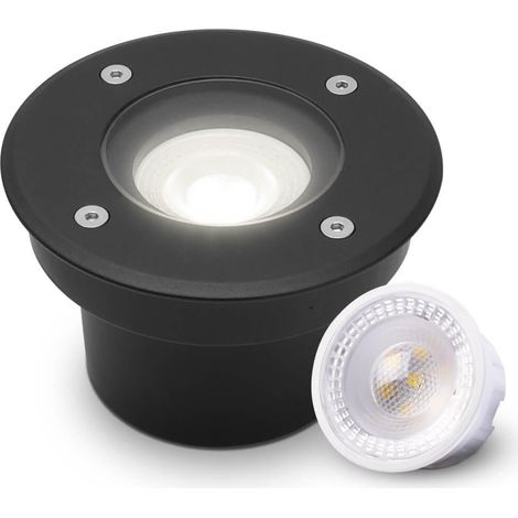 LED Bodeneinbaustrahler Schwarz FLACH rund 230V IP67 - Leuchtmittel: 5W 4000K DIMMBAR 60° - Anzahl: 1x (1/5)