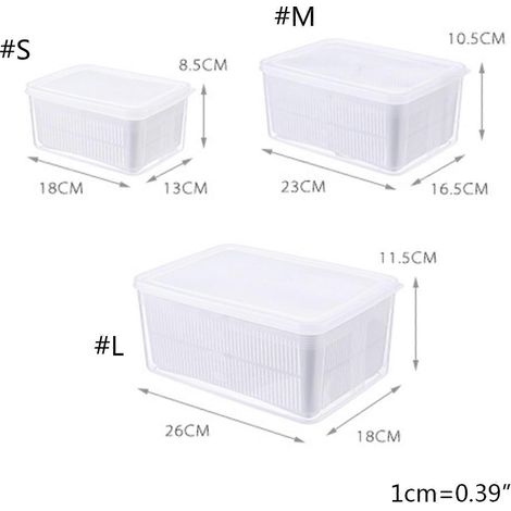 Boîtes de rangement pour aliments, fruits et légumes, avec bac à légumes égouttoir. (1/3)